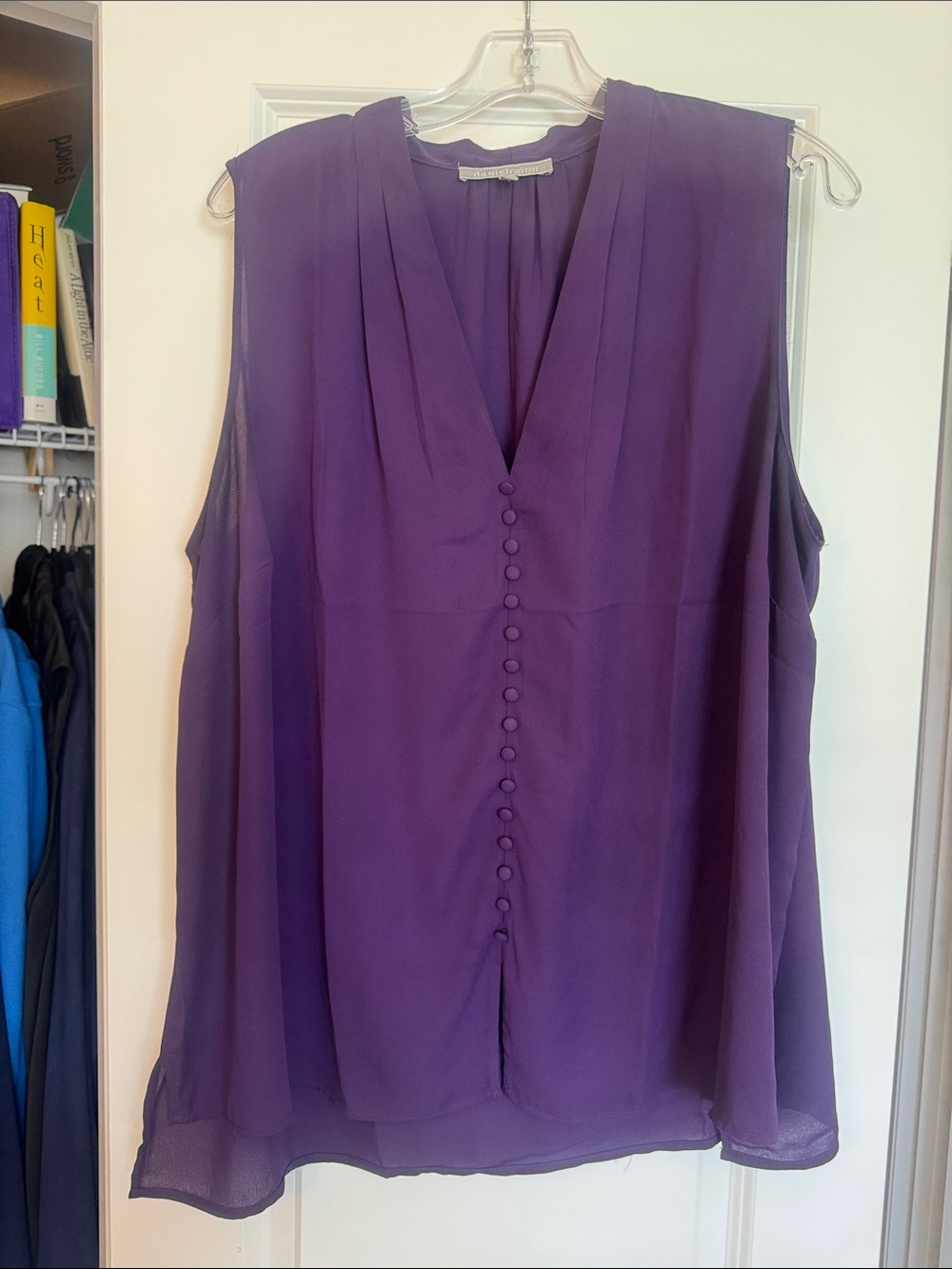 Daniel Rainn Sleeveless V-Neck Pleated Blouse - Deep Purple